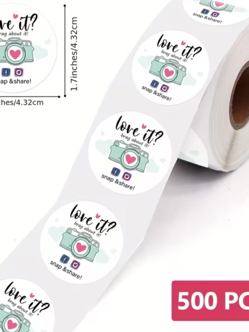 500 Snap & Share! Round Sticker Labels - Mint & Pink NEW
